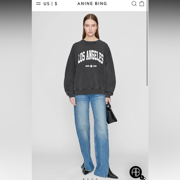 Anine Bing Los Angeles washed black Ramona sweatshirt  Crewneck Sweater S - Picture 2 of 16